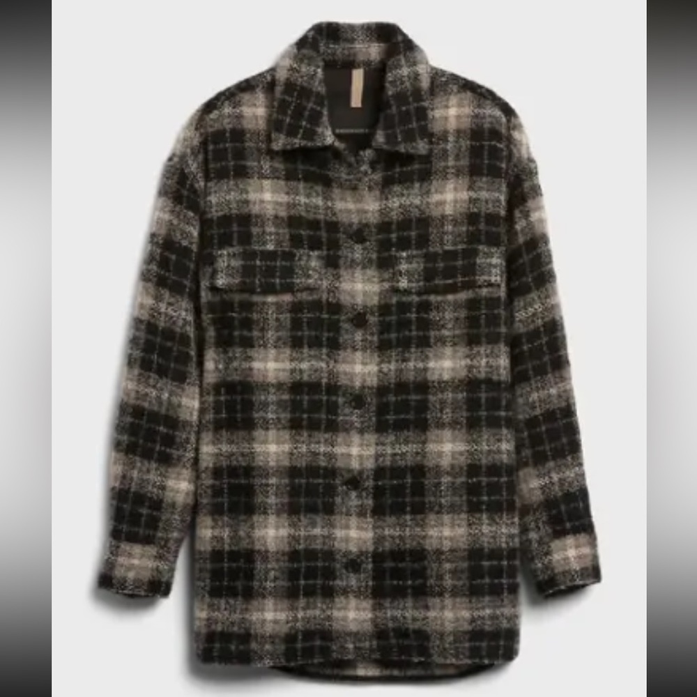 Banana Republic Alpaca Wool Blend Plaid Shacket Shirt Jacket Women's Size M